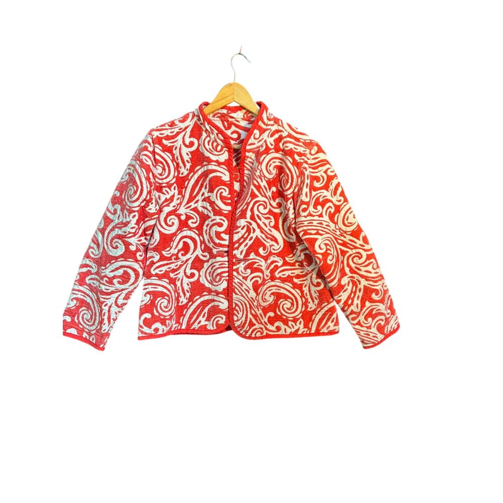 Trimdin Reversible Quilted Jacket Orange White Palm Leaf Knit Blazer